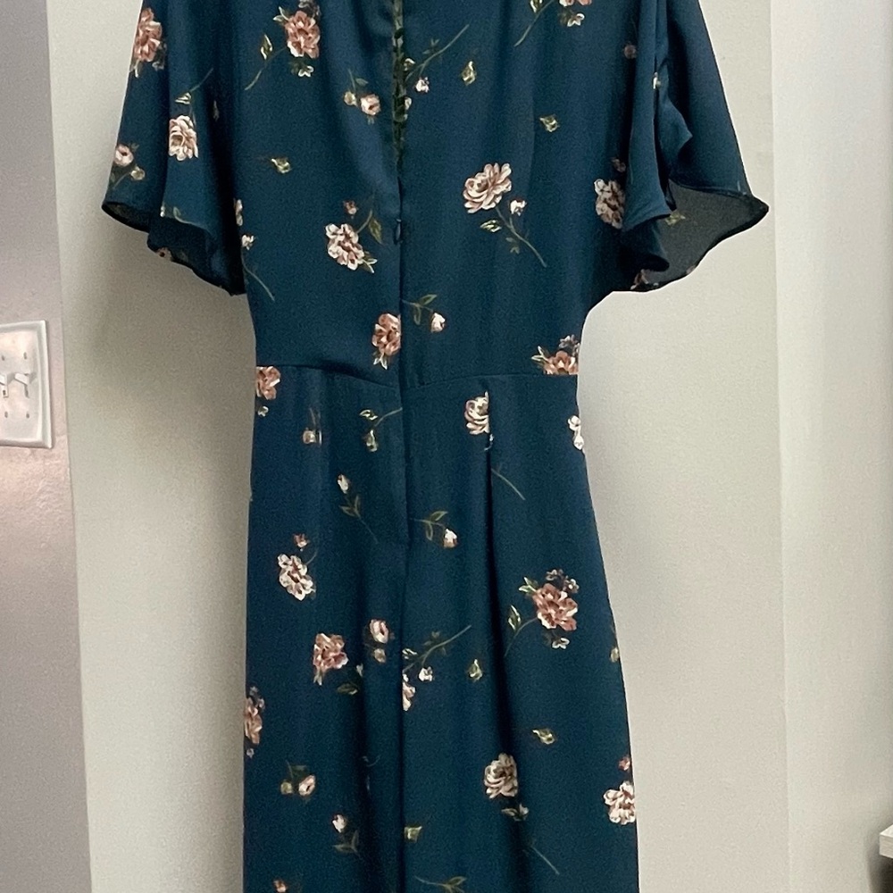 Blue, floral jumpsuit with fluted sleeves